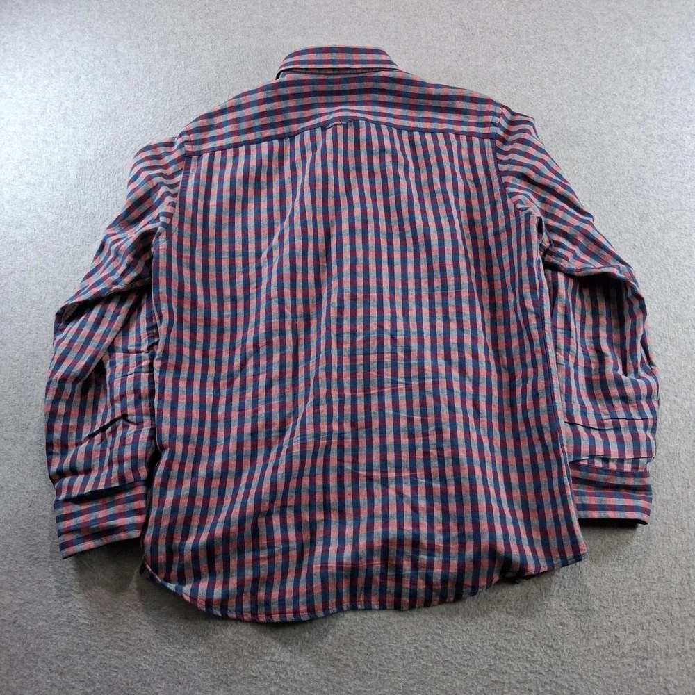 Banana Republic Button Down Mens Size M Red Blue Gingham Linen Cotton Roll Tab